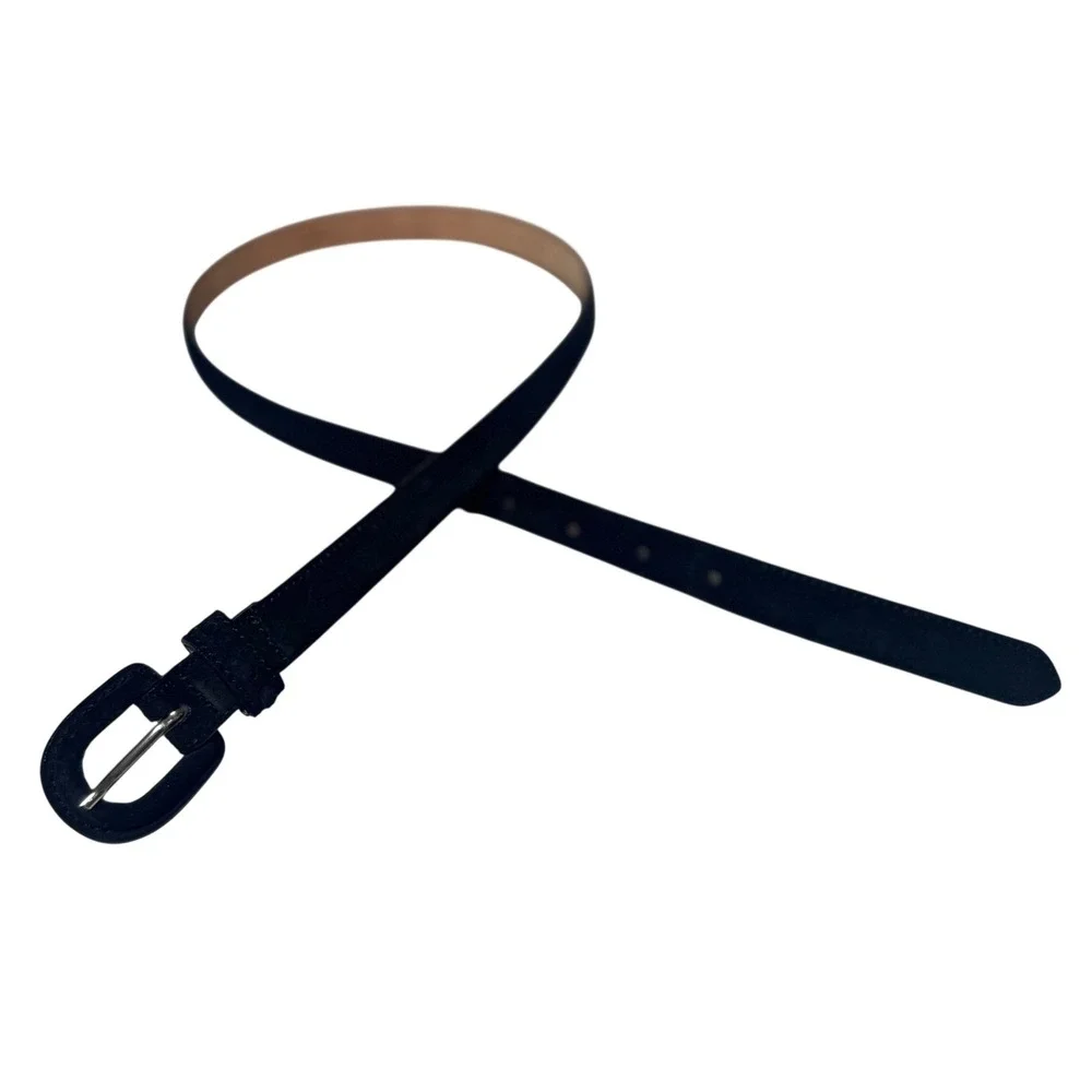 Talbots Black Suede Leather Belt Made in Italy Slim Waist Belt Size Small